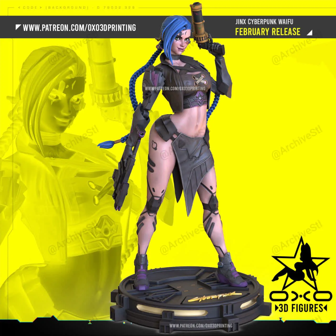 مدل سهبعدی Jinx Cyberpunk از League of Legends