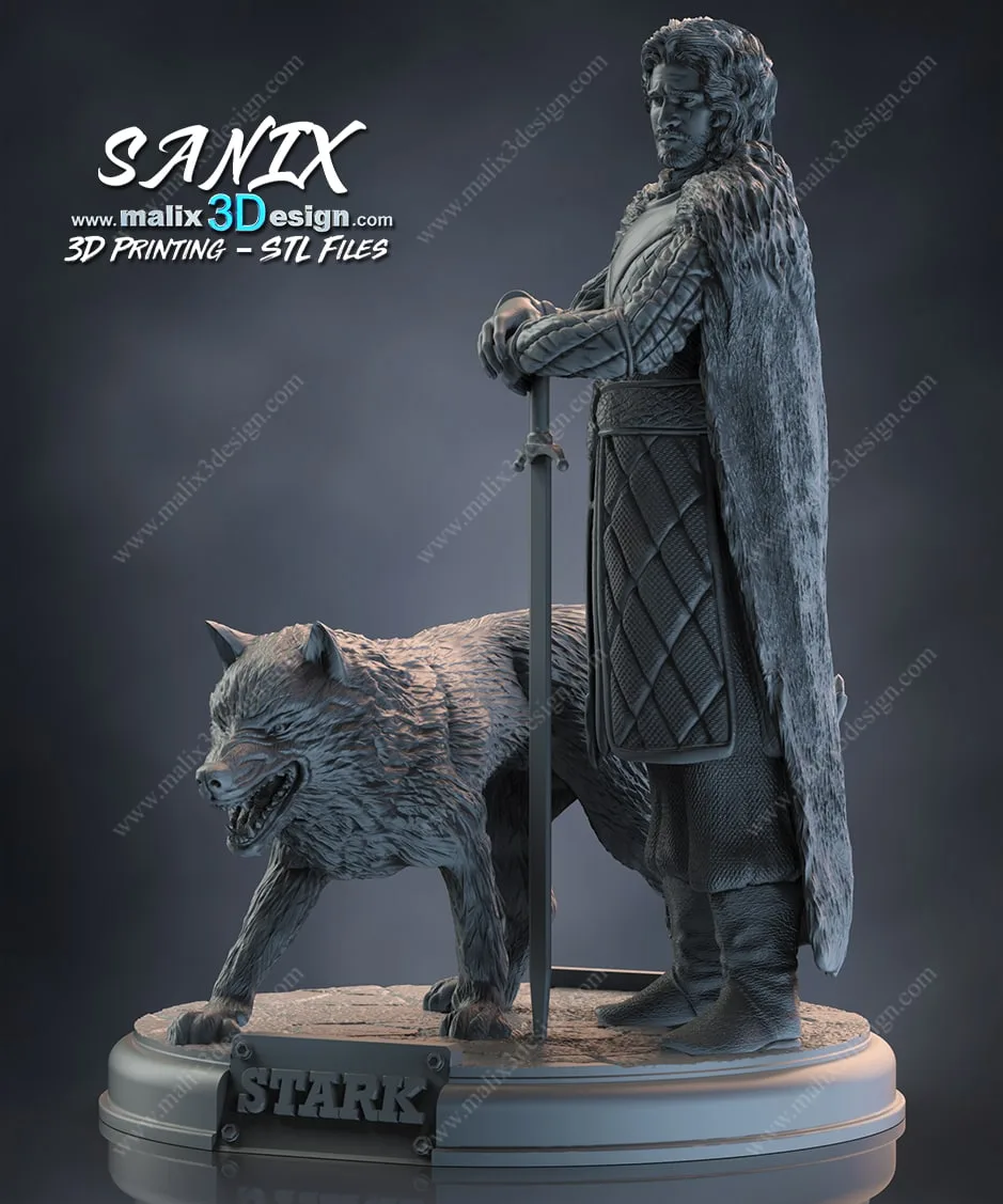 مدل سه‌بعدی Jon Snow و Direwolf از Game of Thrones