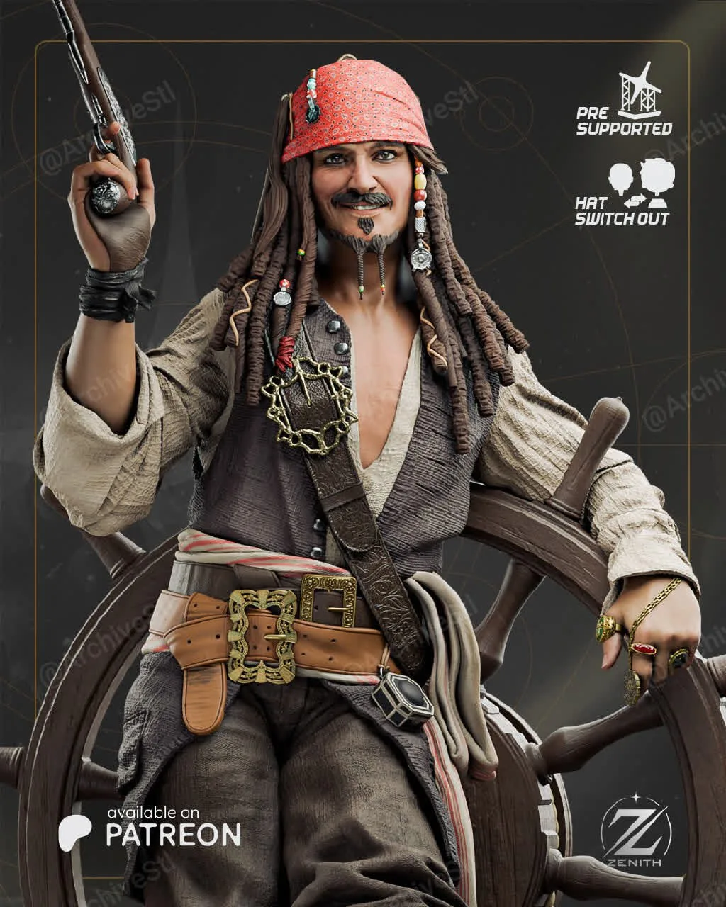 مدل سه‌بعدی Jack Sparrow از فیلم Pirates of the Caribbean - 2