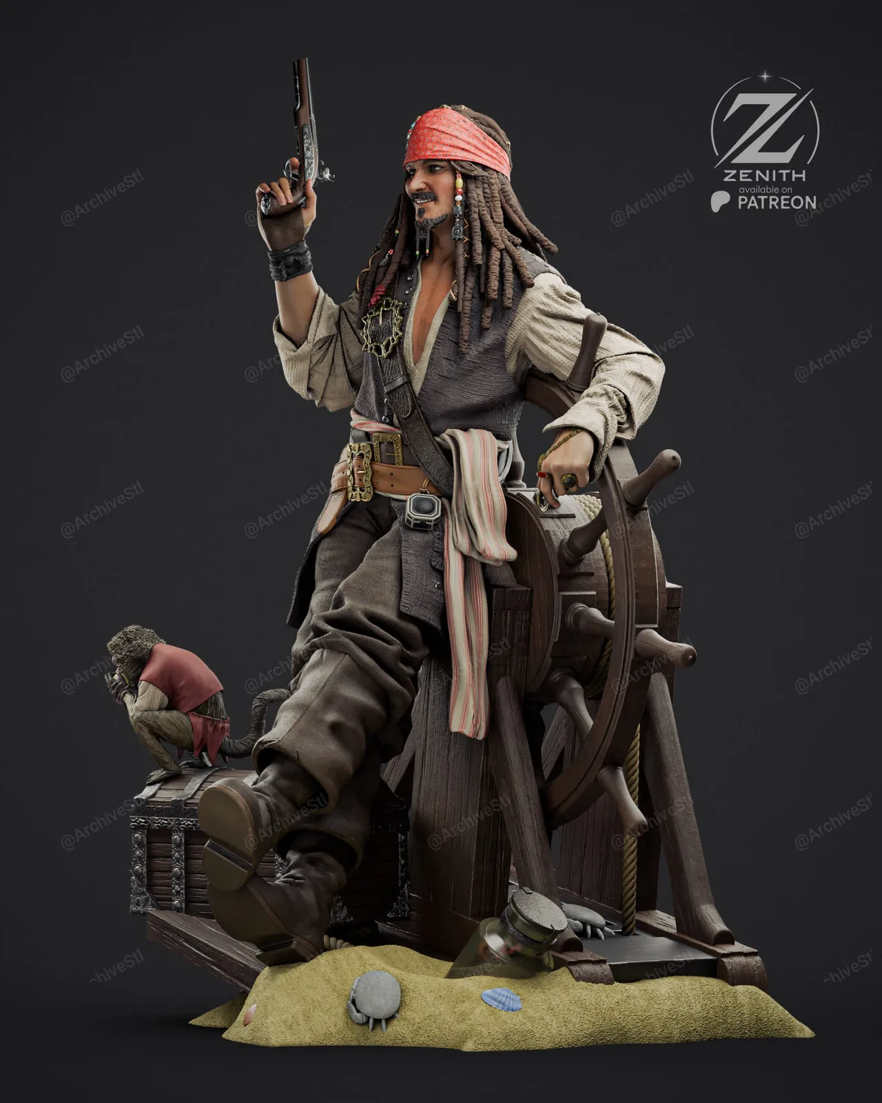 مدل سه‌بعدی Jack Sparrow از فیلم Pirates of the Caribbean - 4